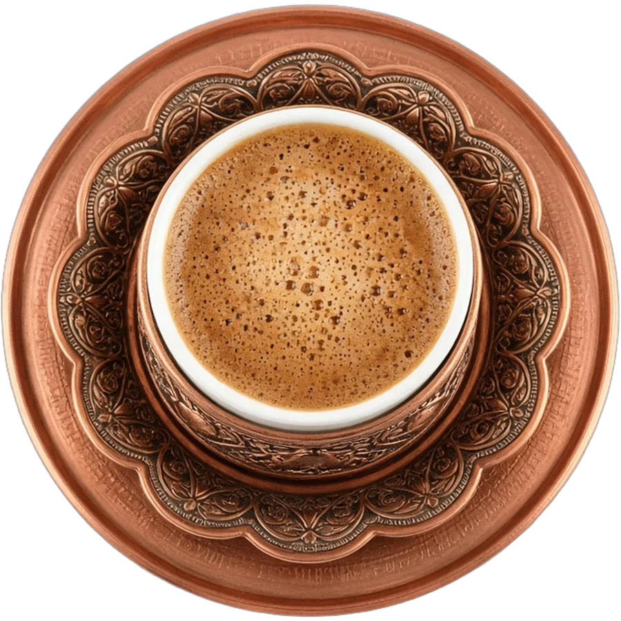 Illustration: Turkish coffee in a copper cup, seen from above