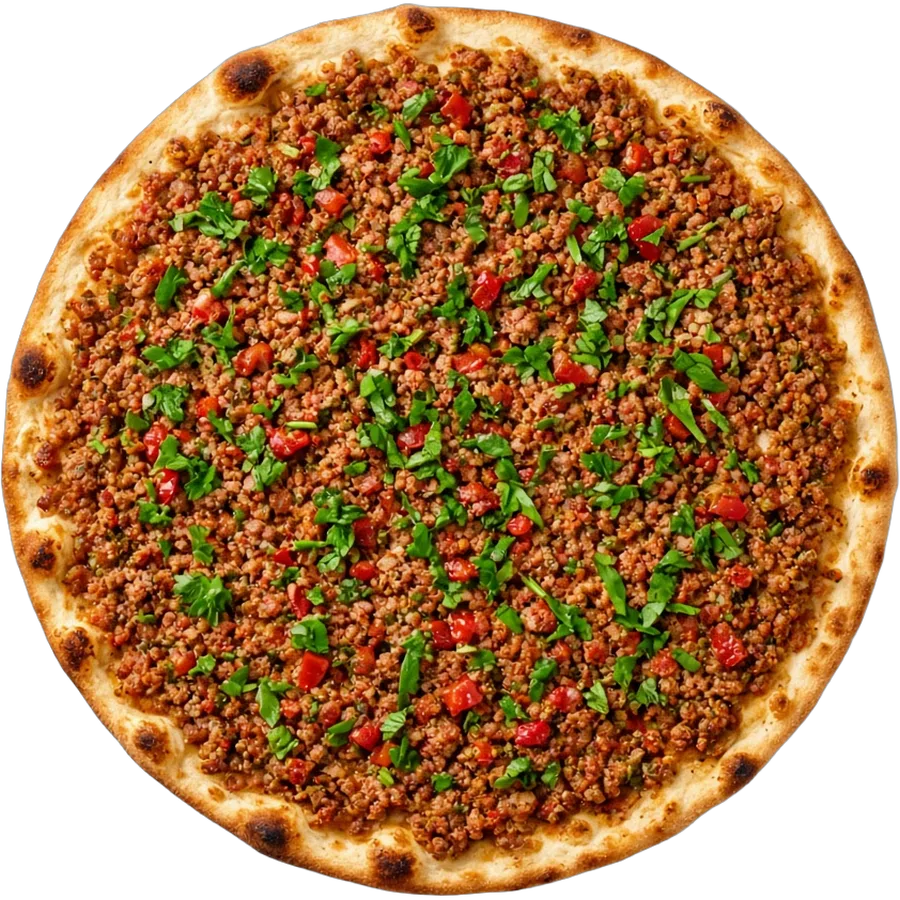 Illustration: a lahmacun flatbread, seen from above